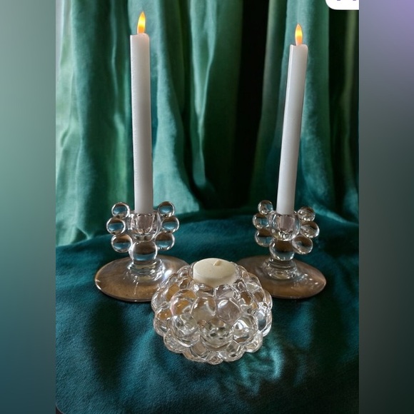 Antique Art Deco Bubble & Tulip Glass Candlestick Holder Duncan Miller 1950’s - Picture 1 of 8